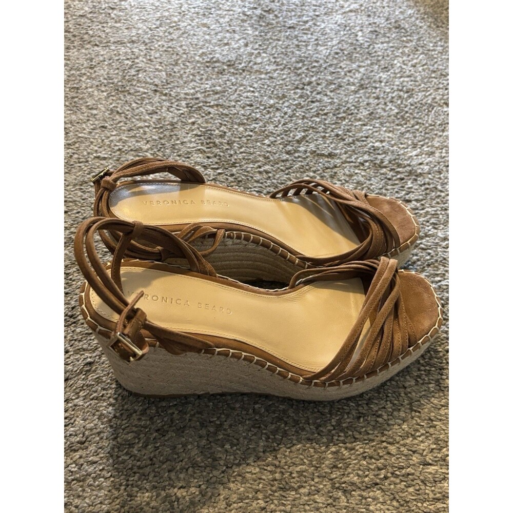 Veronica Beard Ravina Brown Suede Platform Wedge Ankle Strap Shoes Size 10